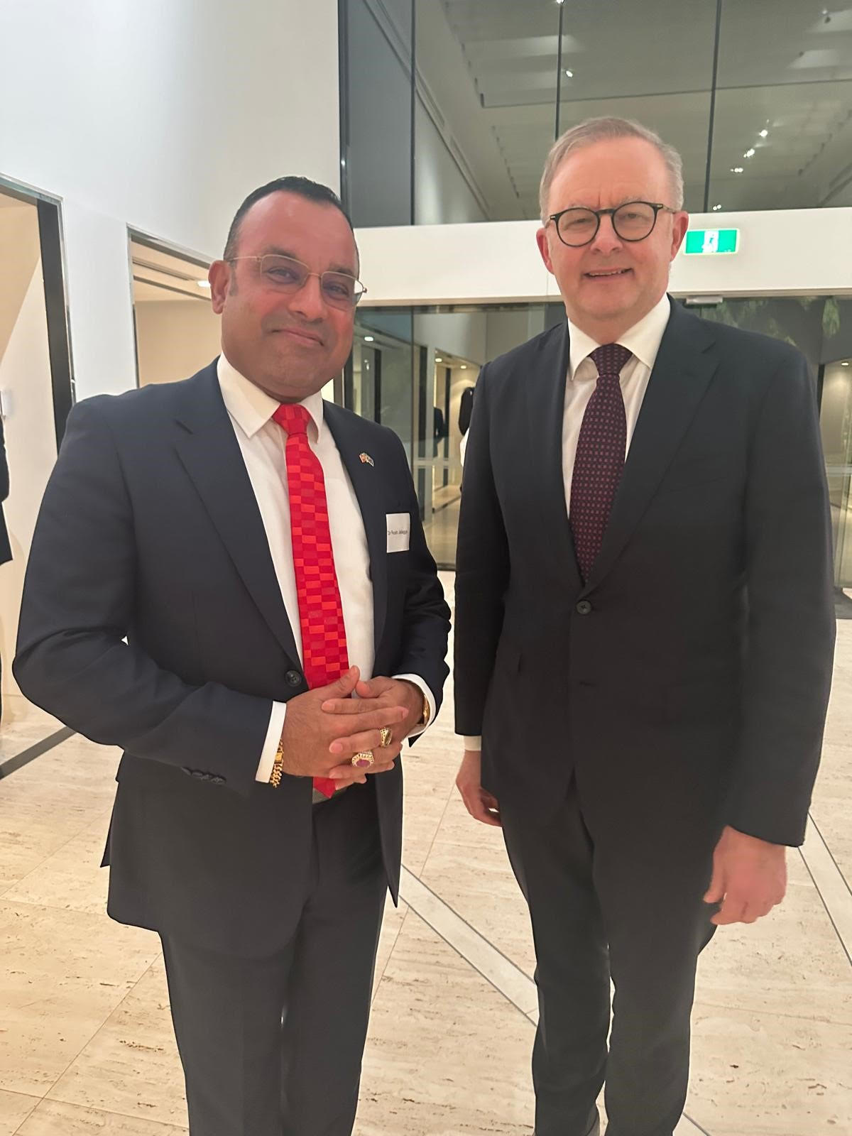 Honorary Consul Dr. Rosh Jalagge was proud to meet with the Prime Minister of Australia the Hon. Anthony Albanese